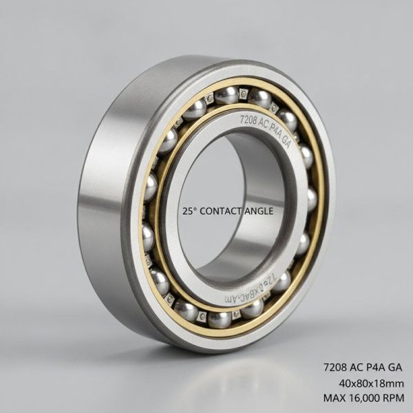 7208 AC P4A GA Angular Contact Ball Bearing with 25° Contact Angle 40x80x18mm for 16,000 RPM CNC Spindles