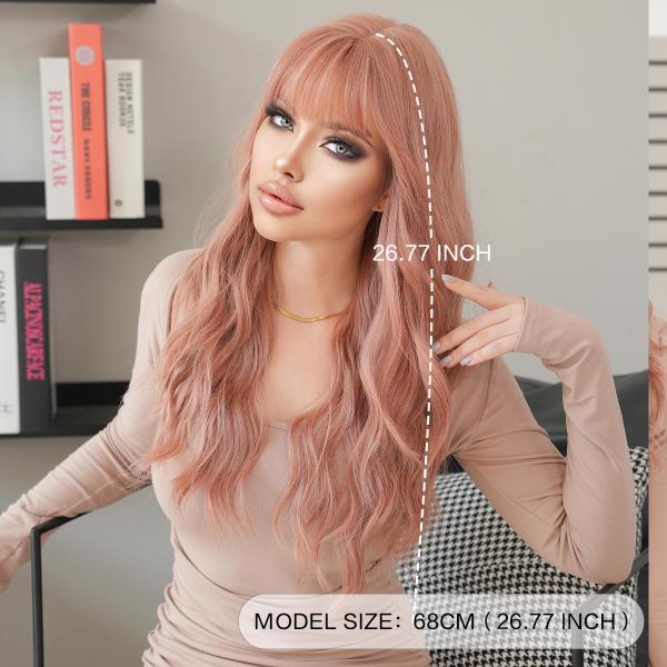Fashion Long Body Wave Hair Pink Synthetic Wigs For Women