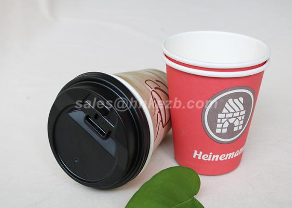 Disposable Food Grade Single Wall Paper Cups PE Coated With Lids For Coffee / Tea