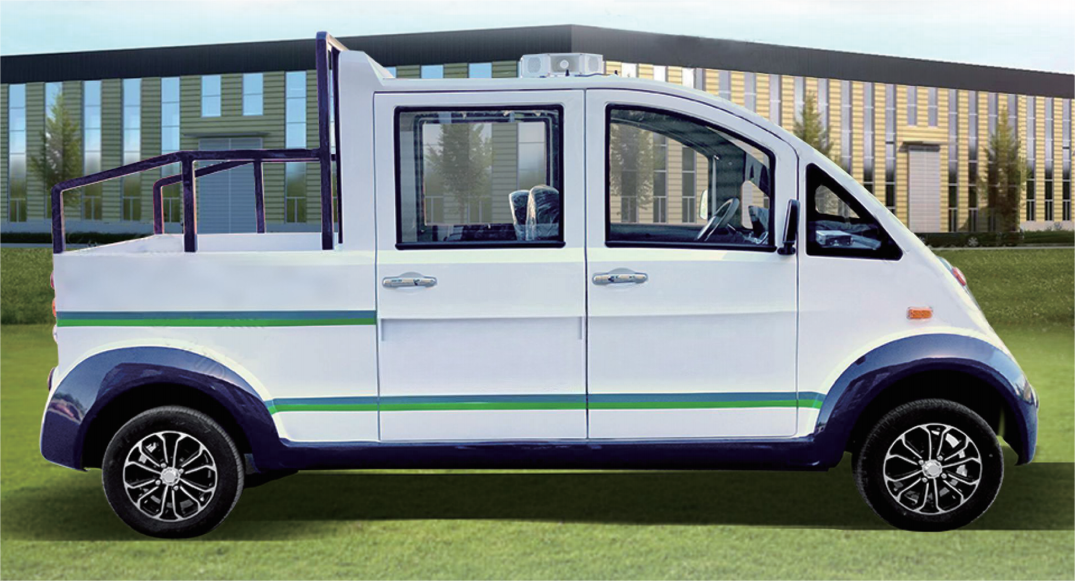 Camioneta de patrulla eléctrica para 5 pasajeros con motor AC Depu de 72V y 3.5KW, neumáticos 155/70R12 y 200 mm de distancia al suelo