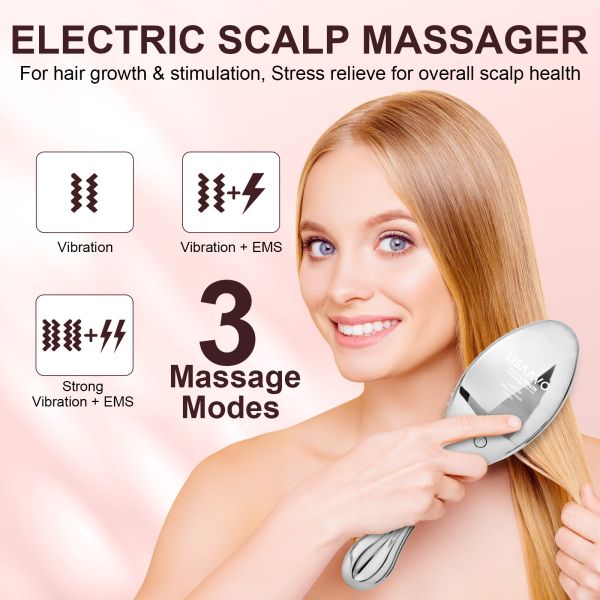 1.8W LED Light Therapy Electric Massage Hair Brush with EMS Microcurrent and Removable Comb