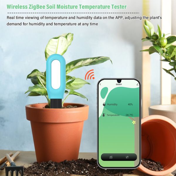 Wireless ZigBee Smart Soil Moisture Temperature Monitor for Plants App Controlled