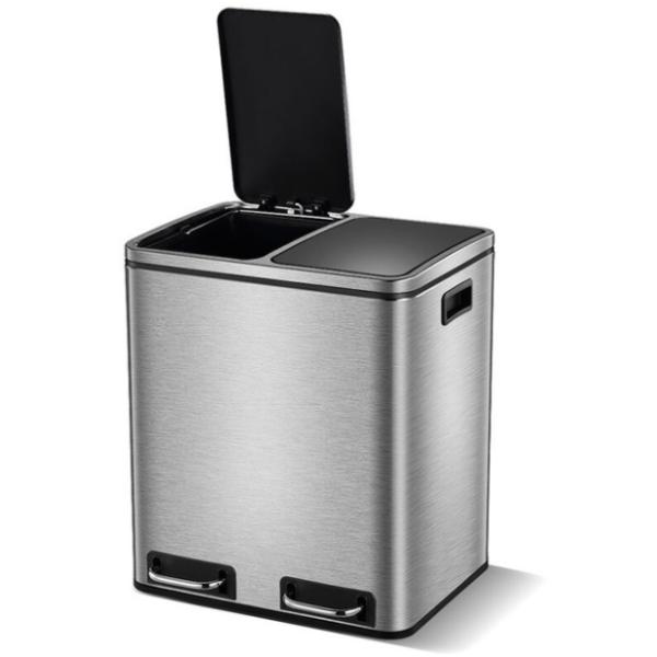 30L Two Compartment Indoor Trash Can  Foot Pedal Stainless Steel Waste Basket
