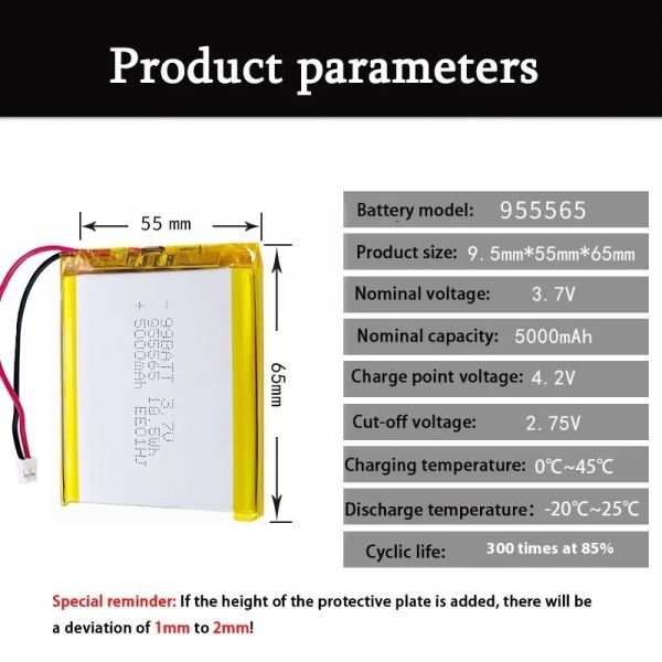 955565 Pouch Lithium Ion Battery 5000mAh 3.7V Rechargeable Lithium Polymer Battery
