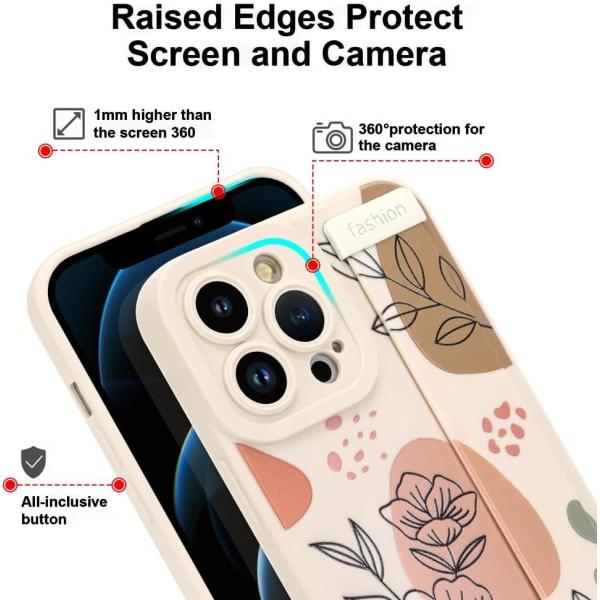 iPhone 12 Pro Max Silicone Case with Strap for Women Girls Cute Floral Flowers Pattern Design Adjustable Soft Wirstband