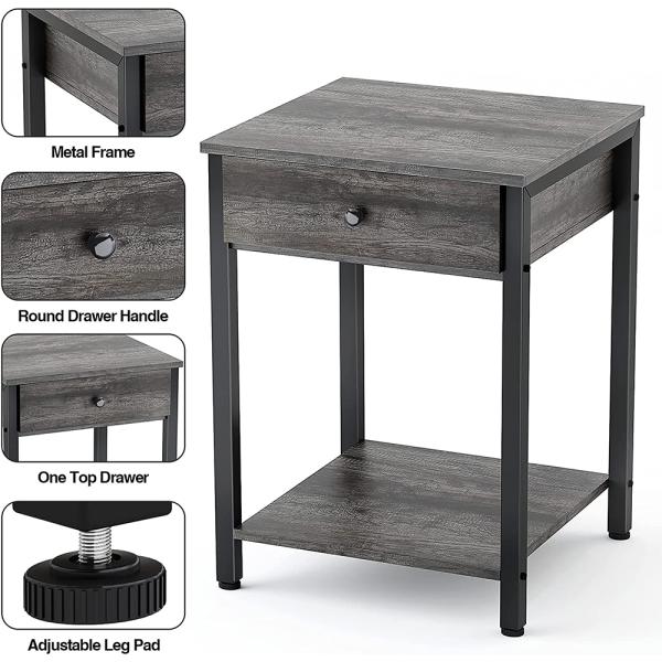 Customized Metal Frame Farmhouse Style Nightstands Gray Wood