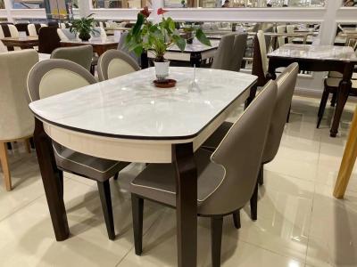 Oak Frame White Marble Top Dining Table Set Good Corrosion Resistant
