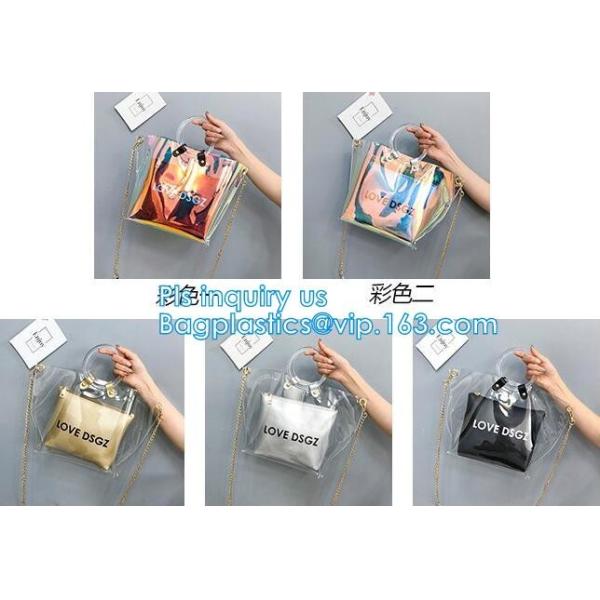 Promotional fashion soft pvc tote beach bag pvc handbag, handbag min min handbag for kids, Zipper Pocket Clear Beach Han