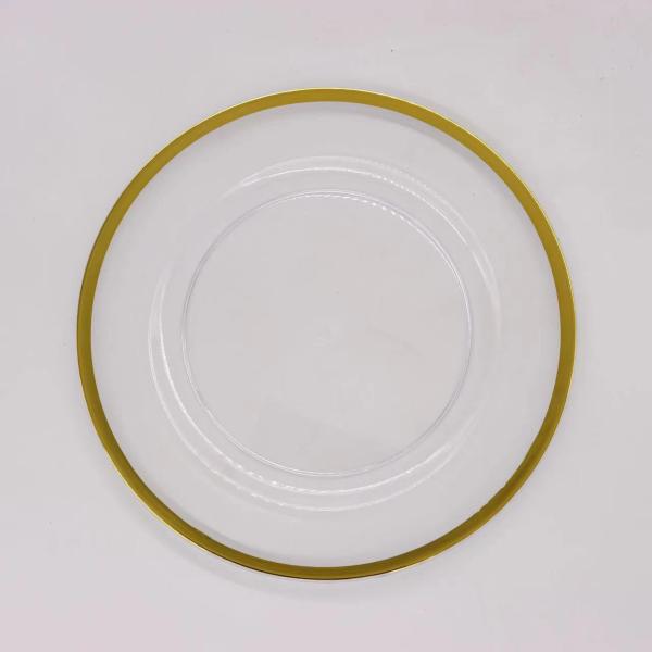Gold Beaded Clear Acrylic Charger Plates Round Plate Gold Rim 33CM