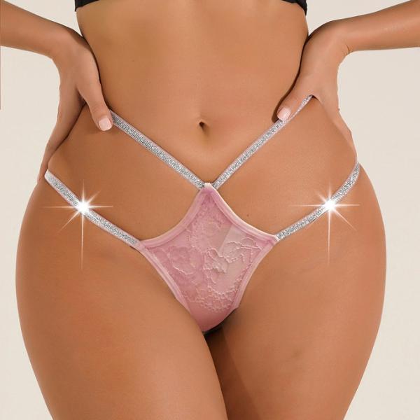 Womens Lace G Strings Sexy Cross Shining Waistband Thongs Bikini Panties Crystal Female Underwear