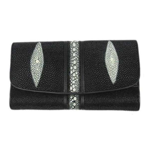 Stingray Skin Unisex Men Long Trifold Wallet Large Male Card Holders Genuine Leather Deep Blue Female Large Clutch Purse