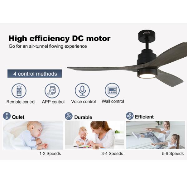 Controle remoto inteligente lâmina de madeira ventoinha de teto luz com 6 velocidades e DC motor de cobre