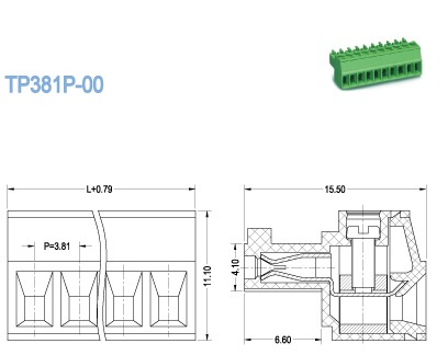 Соорудите разъем 300V 8A терминального блока PCB Plug-in 3.81mm женский, 2P-22P