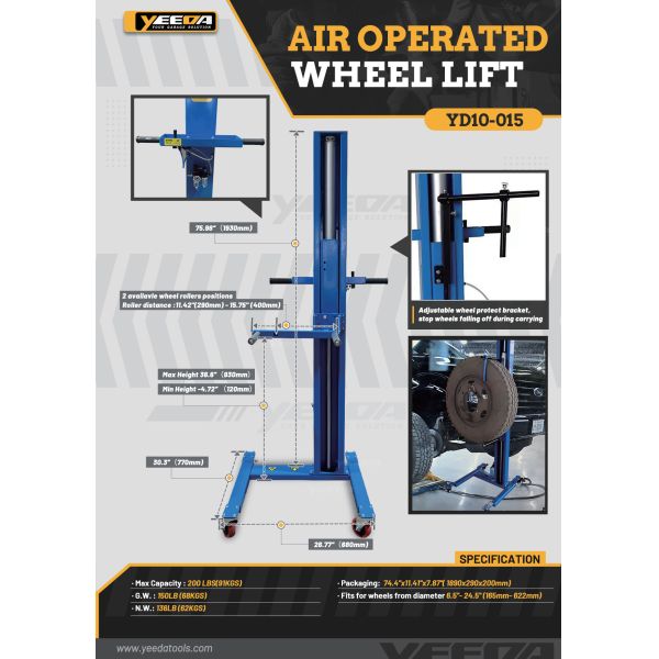 Workshop Air - Operated Wheel Lift, 200LBS Capacity, Easy Lifting