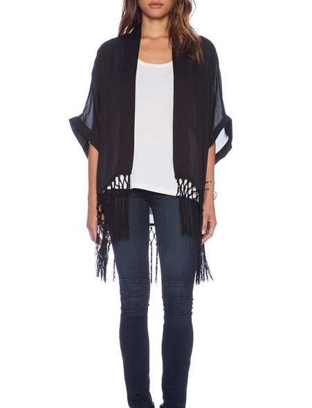 WOMEN BLACK CHIFFON KIMONO