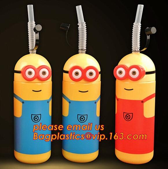 package of BPA free plastic minions water bottle with straw,tritan fruit infuser water bottle sports drink bottle cup