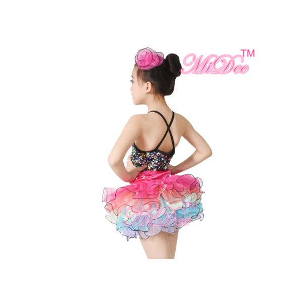 Multicolor Girls Ballet Costume Camisole Sequin Top With Rainbow Tulle Skirt