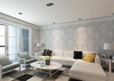 Ivory White Damask Pattern Victorian Wallpaper for Interior Decoration , Anti - static