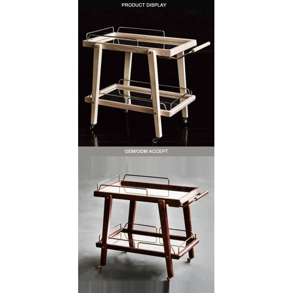 MOYI Customized Iron and Wood TrolleyWooden Cart with Wheels for Hotels