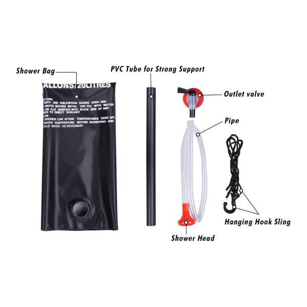 10 Gallons/ 40L Solar Camping Showers with Hot Water Portable Camping Shower Bag Removable Hose Shower Nylon Ropes