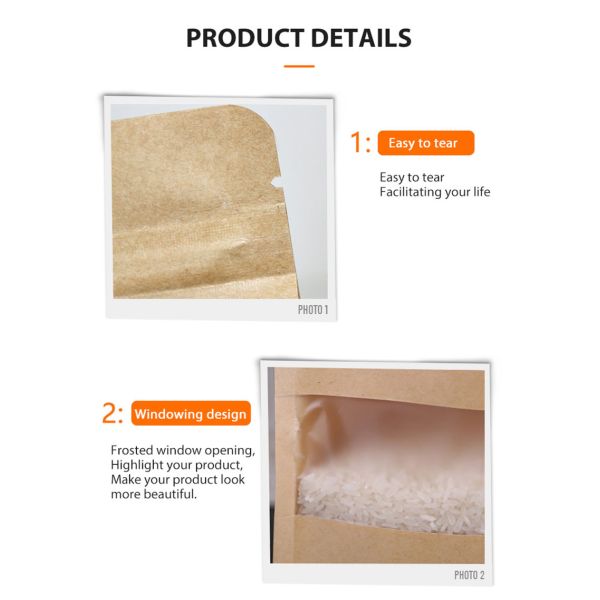 Stand Up Brown Kraft Resealable Paper Pouches For Food Packaging