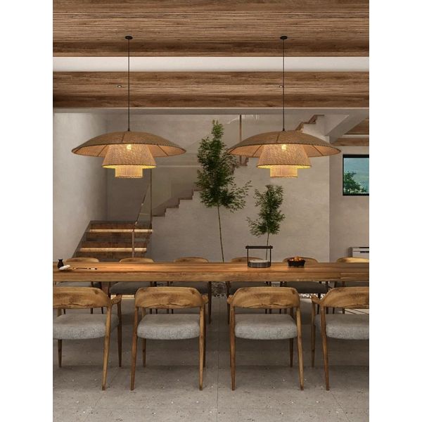 Restaurant Lighting Living Room Parlor Bar Decor Japanese Wicker Art Petal Pendant Light(WH-WP-141)