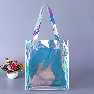 PVC Lazaer Tote Bag, Holographic Rainbow Work Bag, Hologram, fashion bag, jewelry bag, Stadium Outdoor Beach