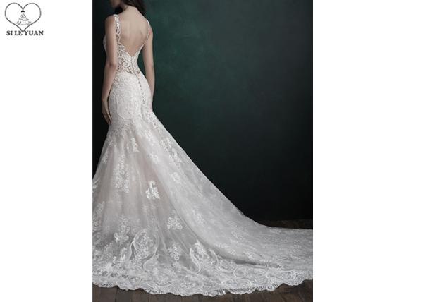 Backless Lace Mermaid Bridal Gowns Off White Sleeveless Heavy Beaded
