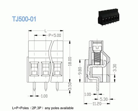 Pin 2 - 24 Pin тангажа 5.0mm винта терминальных блоков PCB распределения силы