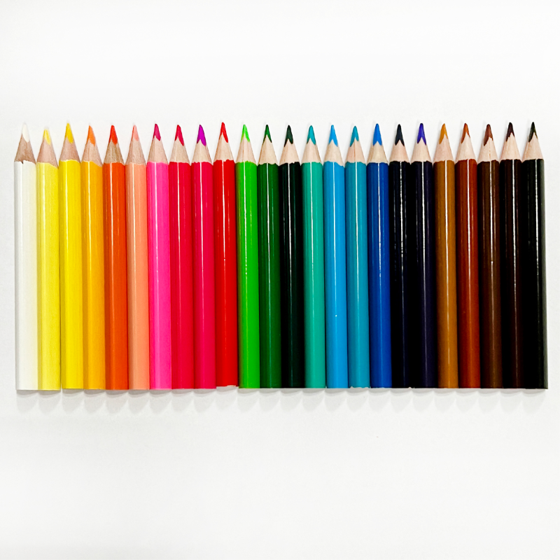 Facoty Price 3.5 Inch 24 Colors Non-toxic Short Kid Drawing Tools Set Wood Triangle Color Pencil