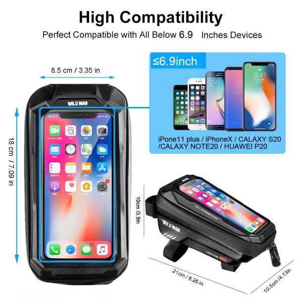 Front Tube Frame Bike Bicycle Handlebar Bag with 1L Capacity Waterproof Phone Mount
