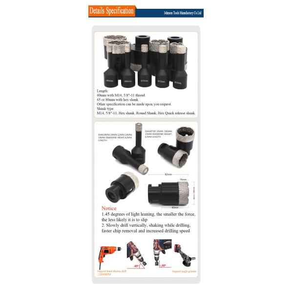 Заполненный воском сухой диаметр битов пустотелого сверла 20-68mm диаманта фарфора наружный