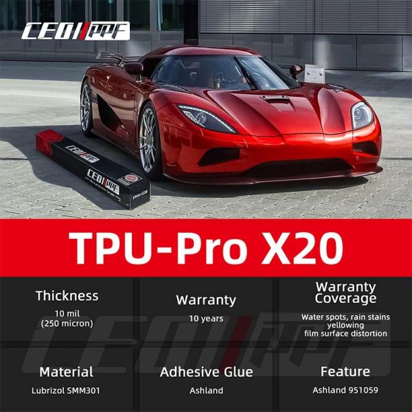 Glossy Hydrophobicity 254 Micron Car Paint Protection Film TPU PRO X20 1.52m