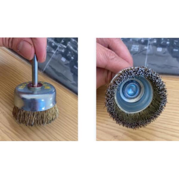 Spindle Stem Mounted 2 Inch Wire Drill Brass Wire Cup Brush Fine Crimped