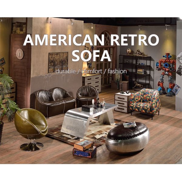 Nidea #8959 American Vintage Genuine Leather Sponge Filled Sofa Set for Living Room Hotel & Villa Use