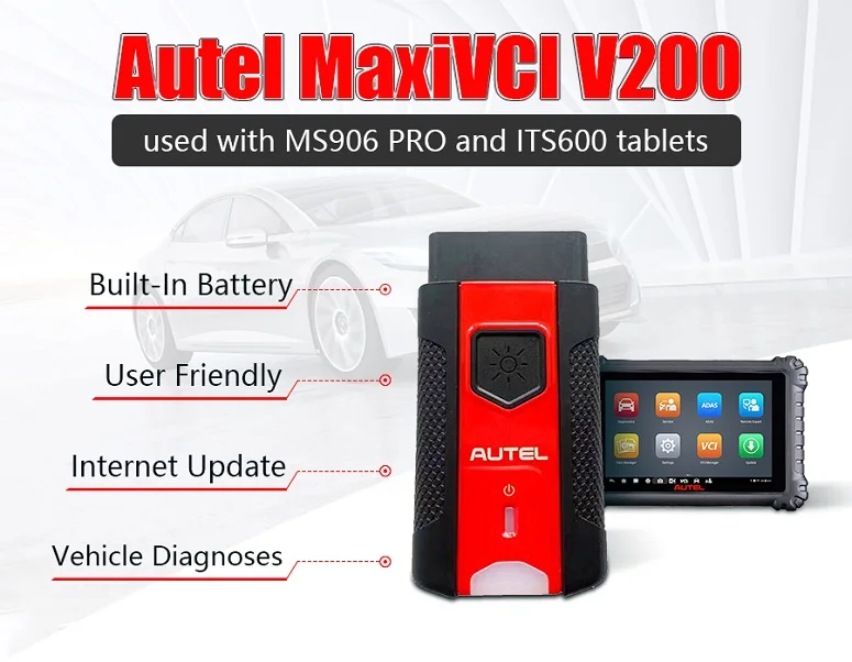 Autel MaxiVCI V200 Bluetooth используется с диагностическими планшетами MS906 PRO и ITS600