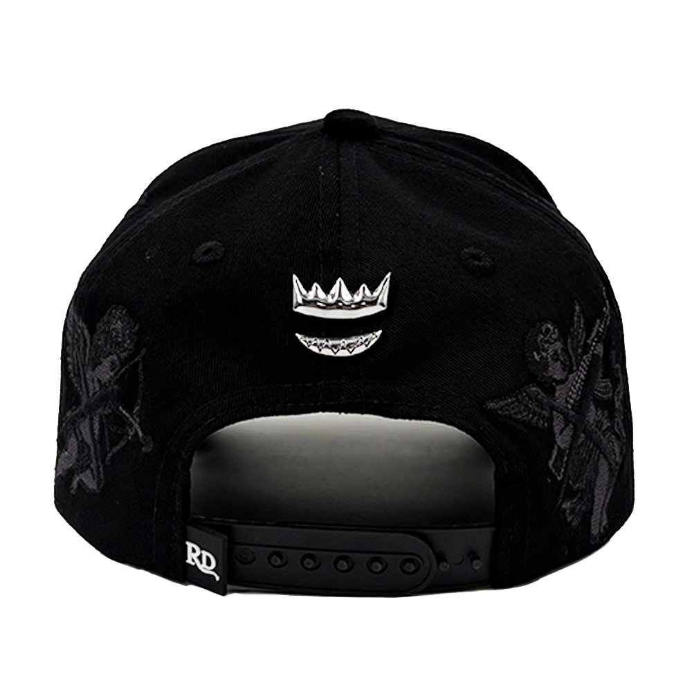 3D Embroidery Black On Black Baseball Caps Fire Flame Suede Visor Premium Angel Embroider Metal Tag Silk Lined