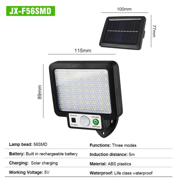 6500K 5m Induction Outdoor LED Lawn Light 72COB Solar Led Wall Light
