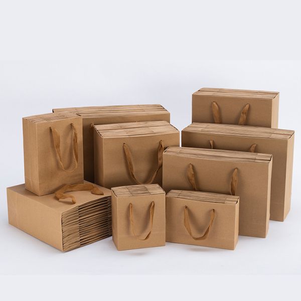Clothing And Accessories Store Kraft Paper Bags Logo Printing Available Customizable Tote Bags Takeaway Food Bags