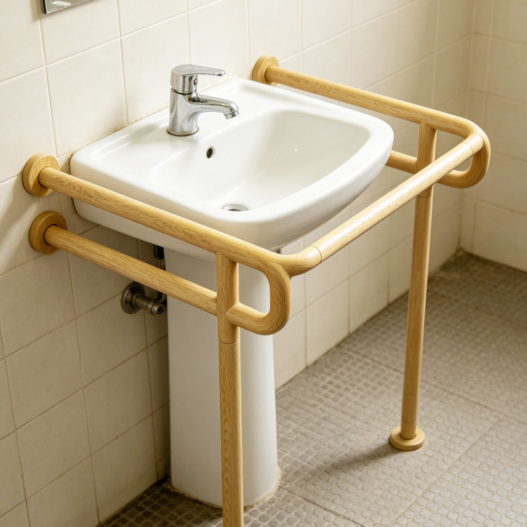 Relle Nursing Home Wood-Grain Floor-Mounted Sink Handrail