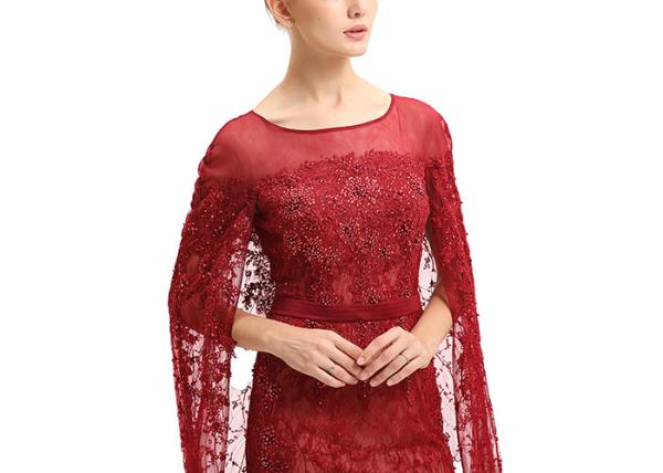 Big Red Embroidery Lace Arabic Maxi Wedding Bridesmaid Dresses Floor Length
