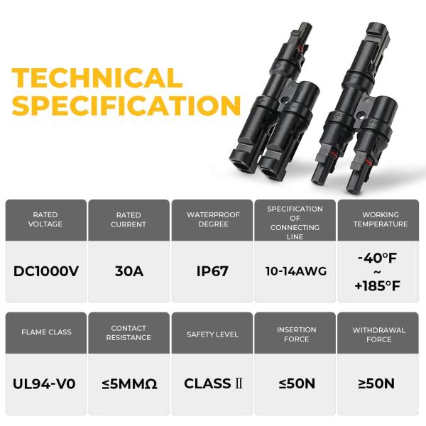 Portable Y Branch Solar Branch Connectors Connector FMM+MFF 1 Pair