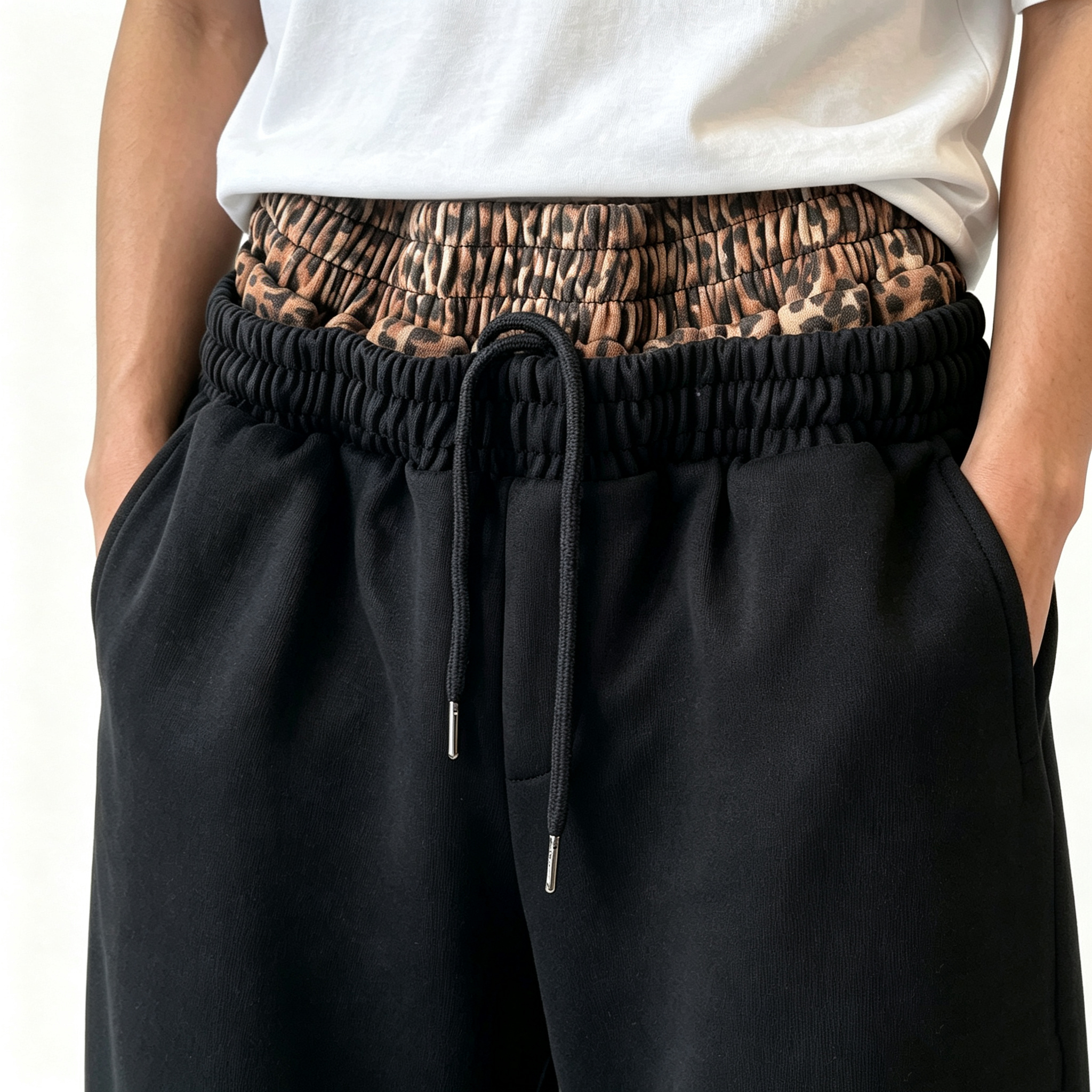 Faded Mens Wide Leg Pants Leopard Waist Terry Wide Leg Sweatpants Vertical Letter Embroidery