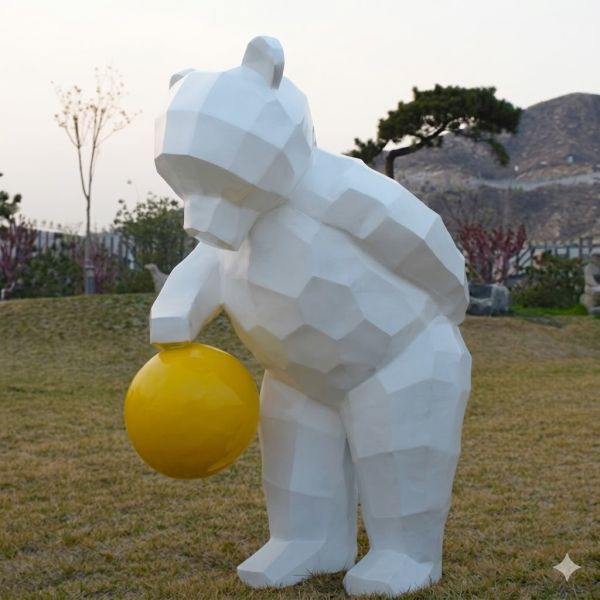 Garden Decoration Geometric Painted Stainless Steel Bear Sculpture