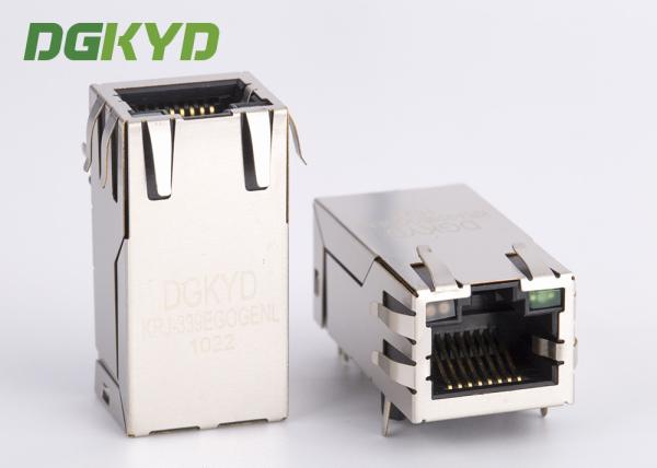 12 Pin Shielded 1000 BASE - TX Industrial Integrated Magnetics RJ45 Connector, Bi-Color LED