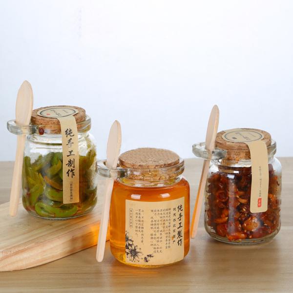 Custom 250ml Glass Honey Jars Glass Pickle Jar With Wood Spoon