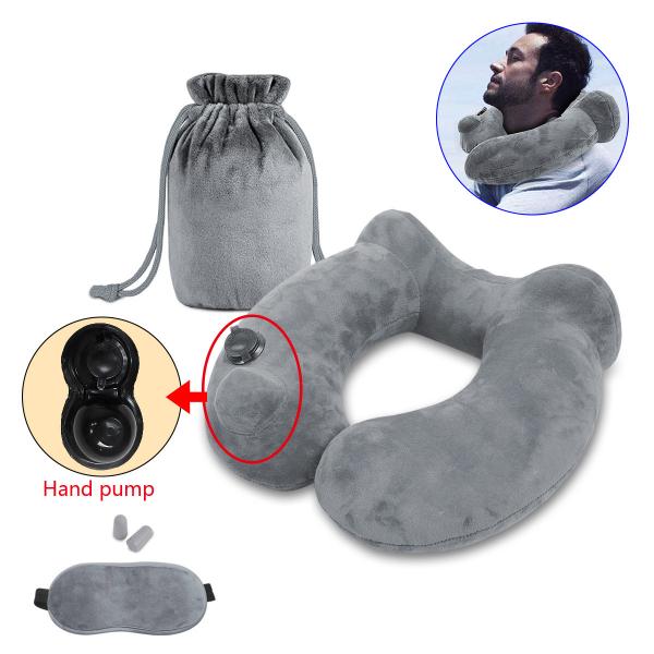 Foldable U-Shape Inflatable Travel Pillow Portable Office Lunch Air Cushion TPU Neck Support
