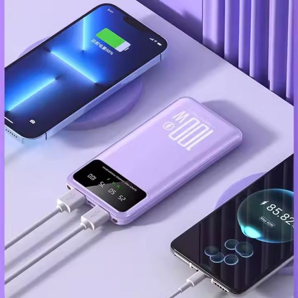 Super Fast Wired Power Bank 100W Wireless Li Polymer 2 in 1 Quick Charger Portable