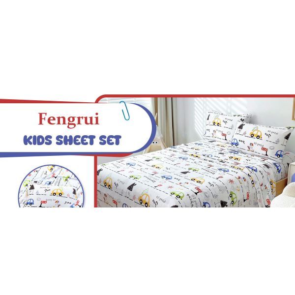 Kids Car Sheets Set With Deep Pockets, Breathable, Wrinkle-Free, Cozy Soft Cute Bed Sheets Set