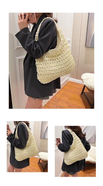 Bolsas Personalizadas Logo Bolsos De Paja Tejida Custom Raffia Clutch Woven Crochet Shoulder Women Handbags Beach Straw Bag Mesh Beach Bag Crochet Tote Bag Straw Crochet Purses for Women Raffia Tote